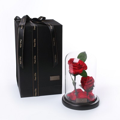 #PE020# Natural roses in glass and preserved flowers with stem