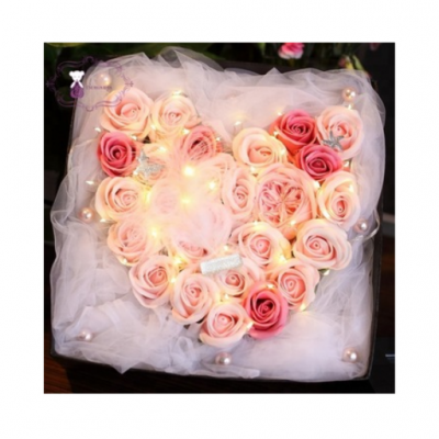 Factory price heart shape fancy rose deocrative rose soap flower wtih gift box