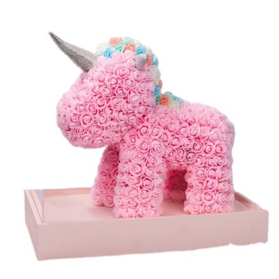 Wholesale 38cm rose flower unicorn bear with acrylic box