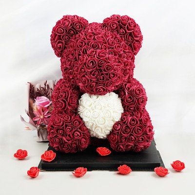 Preserved Flower Gift Box Foam Teddy Bear Artificial Rose Bear With Heart For Wedding Decoration