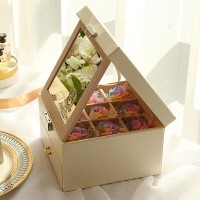 multi-functional jewelry box  with mirror with everlasting enternal preserved flower rose