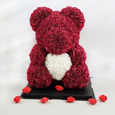 40cm Artificial PE Foam Rose Flower Teddy Handmade Rose Bear With Heart For Valentine's Gift